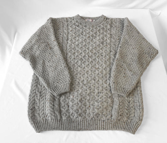 Vintage Gray/Beige Neutral Speckled Pure New Wool Knit Unisex Sweater, Men's Sz. L
