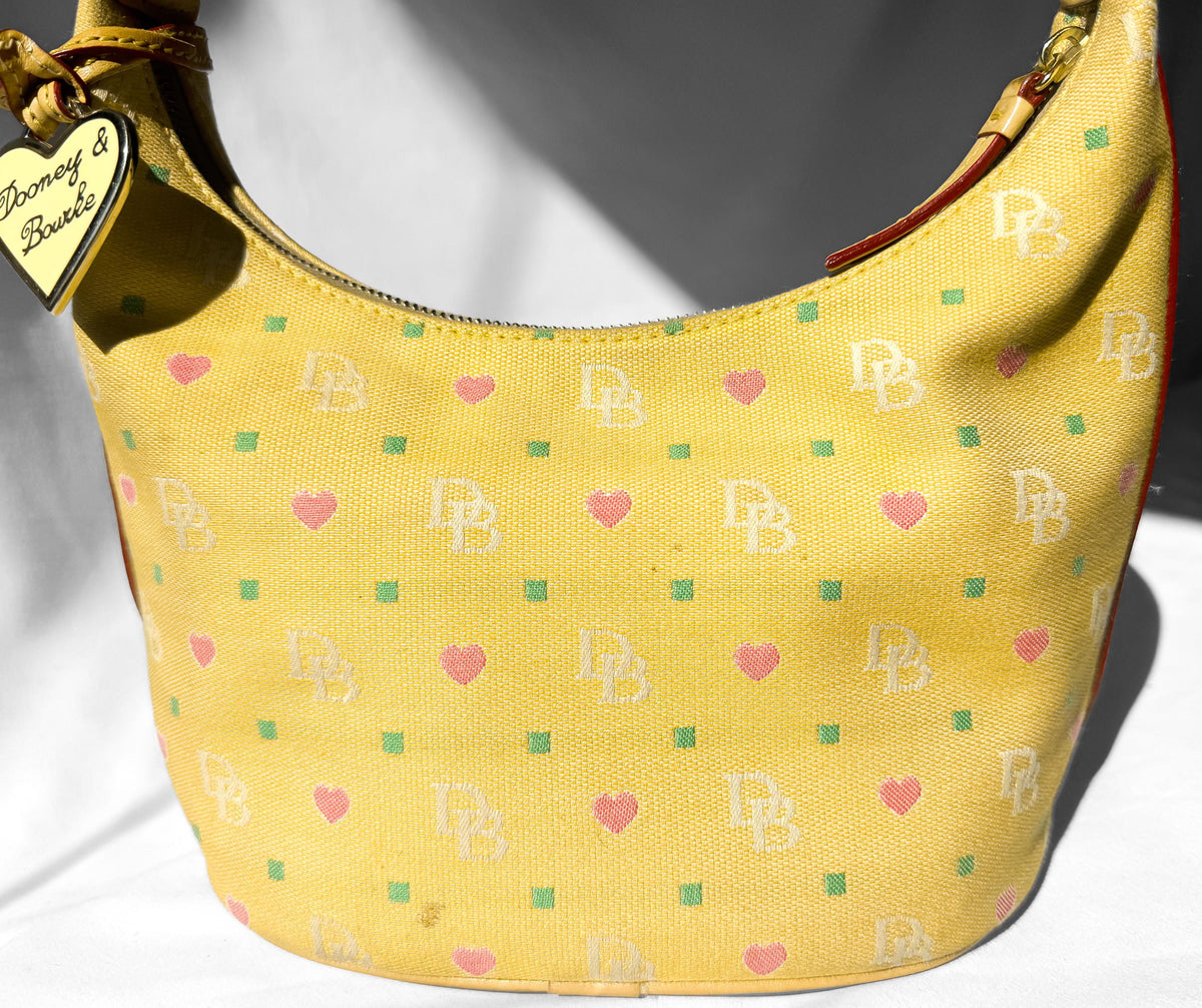 Y2K Dooney and Bourke Yellow Sweetheart Monogram Hobo Shoulder Bag