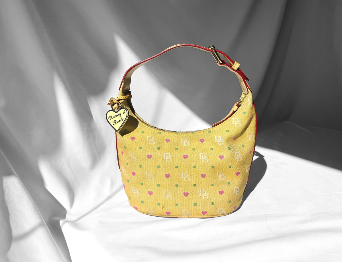 Y2K Dooney and Bourke Yellow Sweetheart Monogram Hobo Shoulder Bag