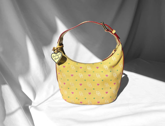 Y2K Dooney and Bourke Yellow Sweetheart Monogram Hobo Shoulder Bag