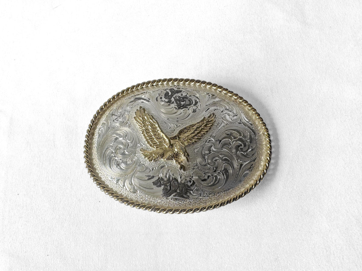 Vintage Montana Silversmiths Two Toned Eagle Floral Engraved Belt Buckle