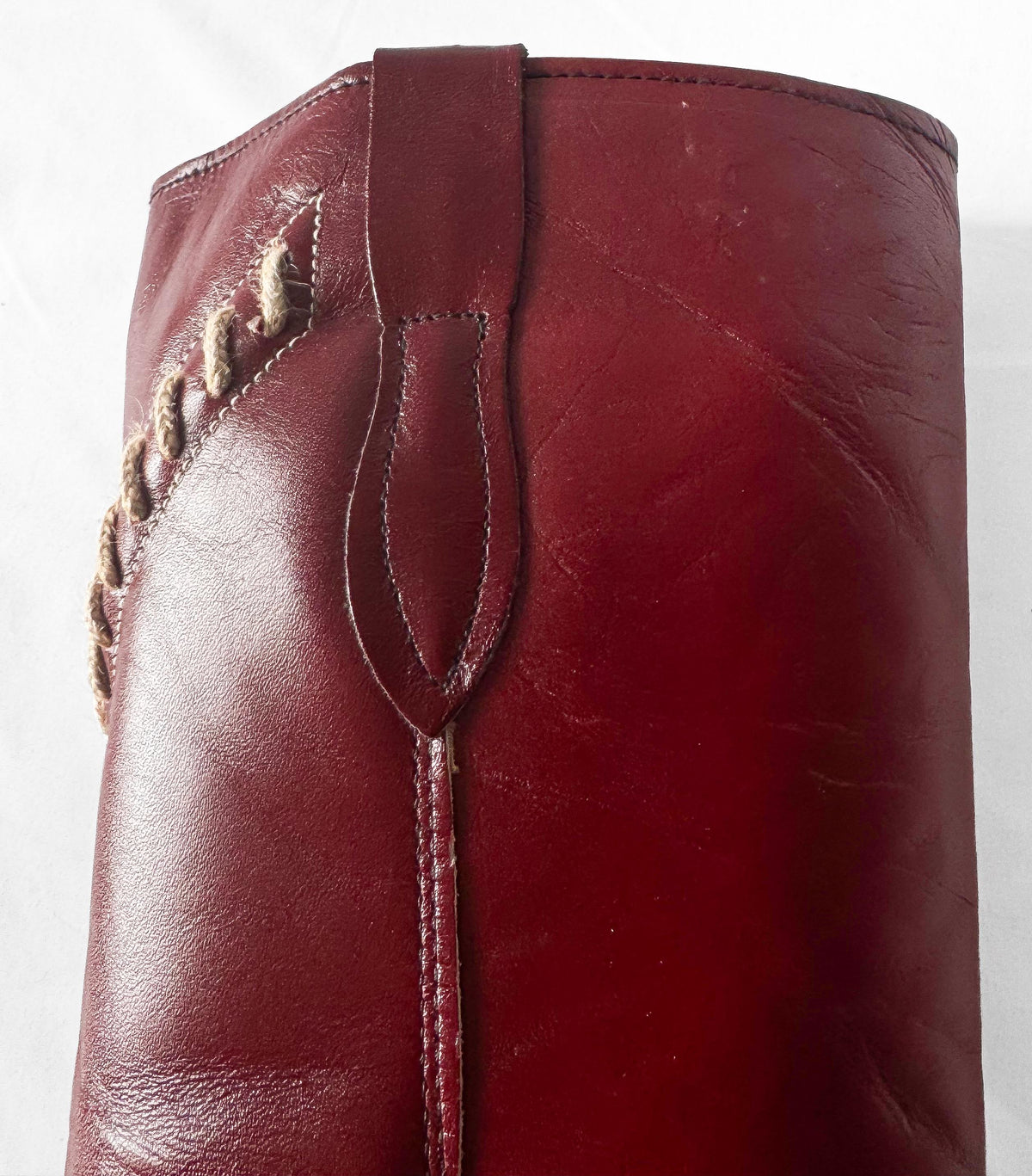 Vintage 70s Acme Burgundy Maroon Red Whipstitch Leather Knee High Western Cowboy Boots, Women's Sz. 9.5M, Unique Festival Cowgirl Boots