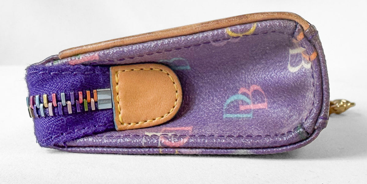Y2K Dooney and Bourke Purple Rainbow Monogram Heart Coin Case Key Wallet Pouch