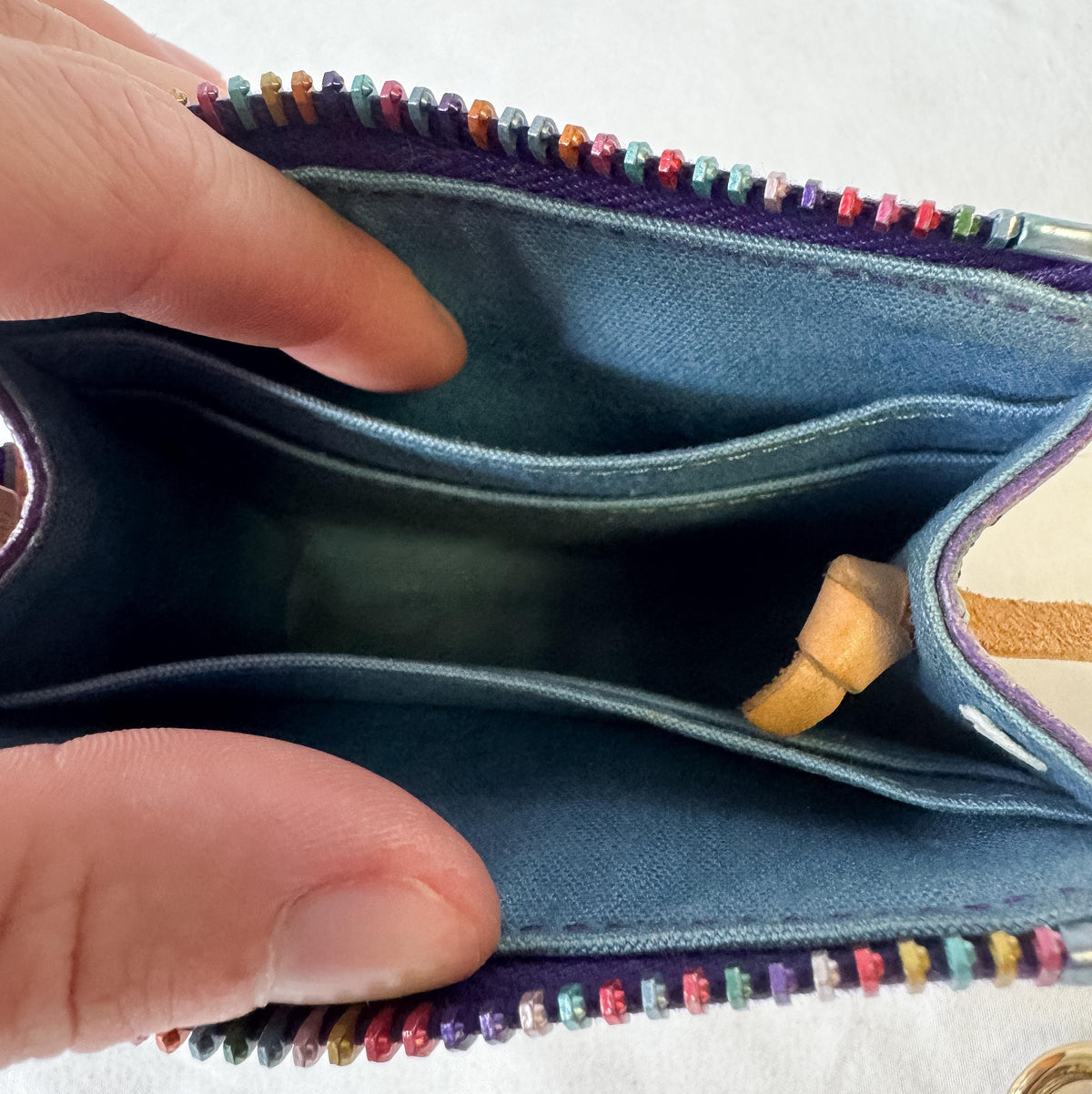 Y2K Dooney and Bourke Purple Rainbow Monogram Heart Coin Case Key Wallet Pouch