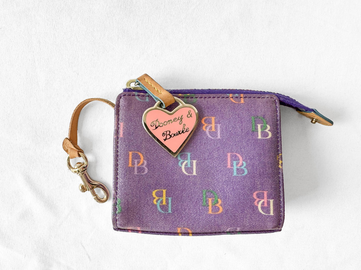 Y2K Dooney and Bourke Purple Rainbow Monogram Heart Coin Case Key Wallet Pouch