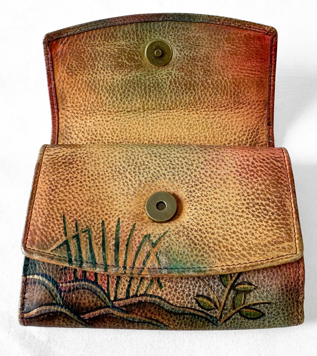 Anushka Multicolor Floral Butterfly Hand Painted Leather Wallet, Unique Boho Style Wallet