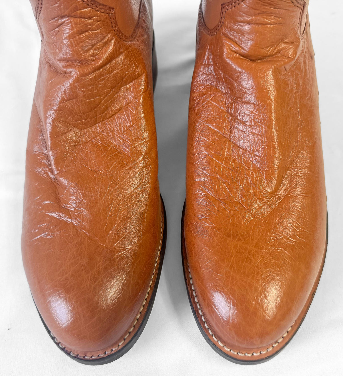 Deadstock Vintage Justin Smooth Ostrich Roper Brown Leather Western Cowboy Boots, Men's Sz. 10D