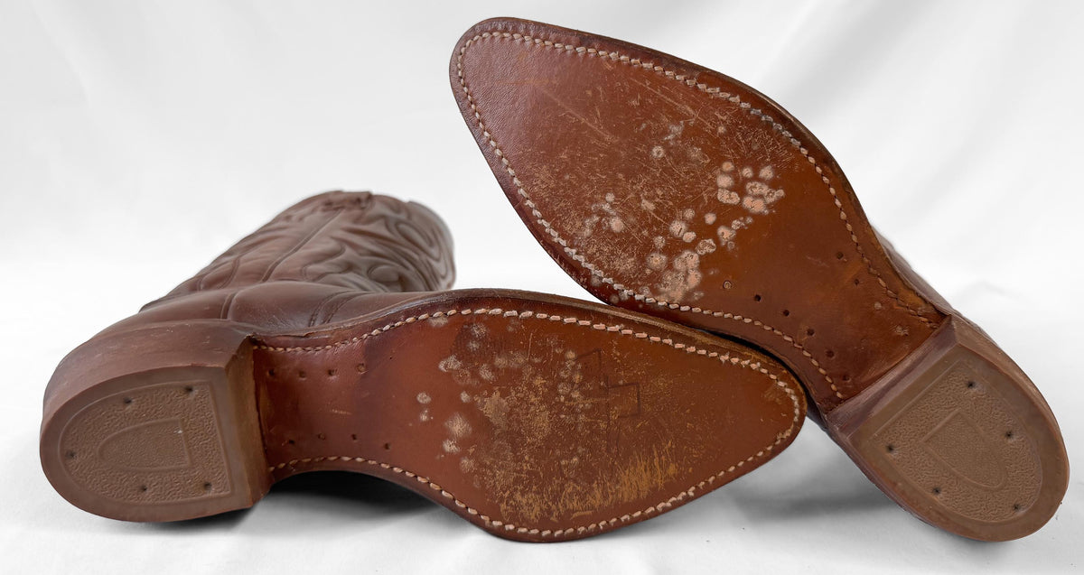 Vintage Texas Imperial Boot Co. Cognac Dark Brown Leather Western Cowboy Boots, Women's Sz, 8A
