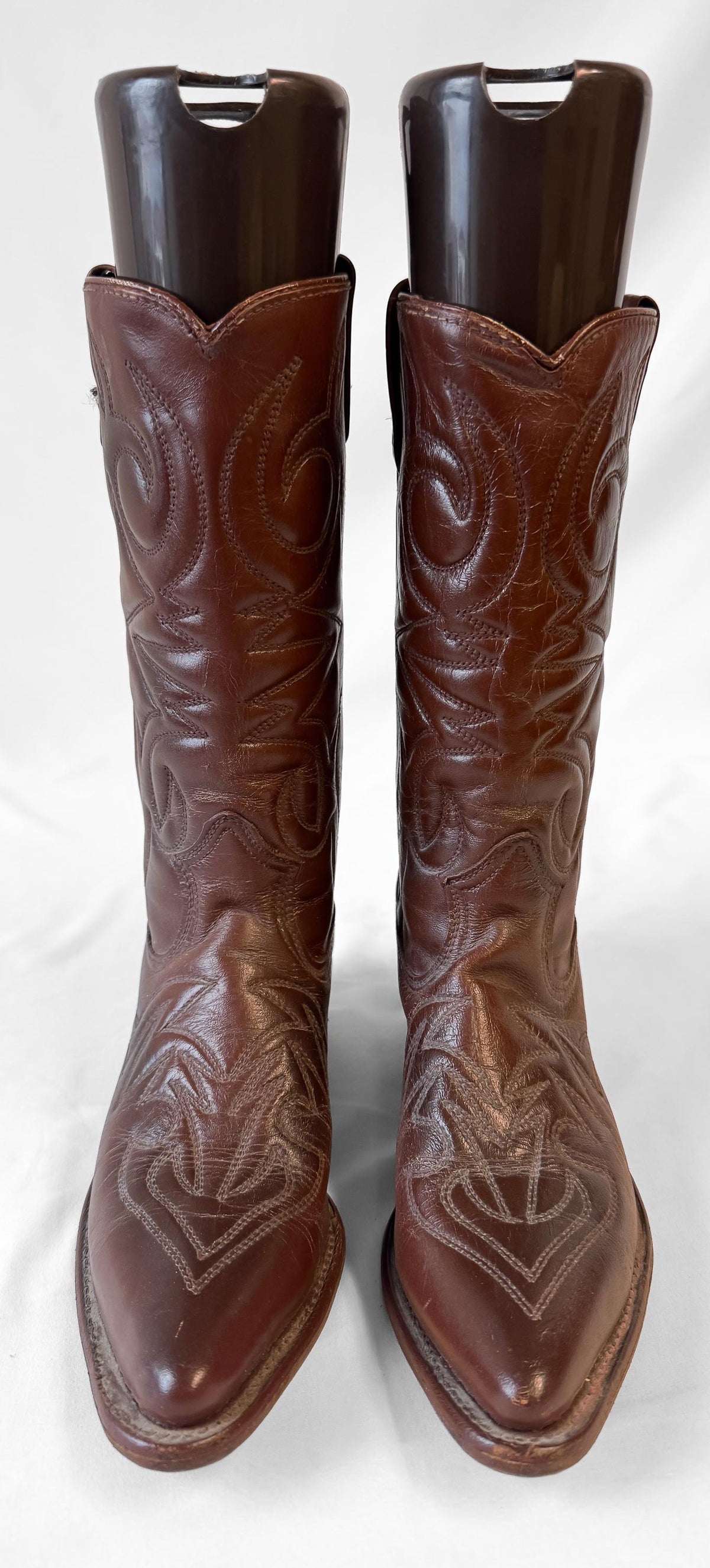 Vintage Texas Imperial Boot Co. Cognac Dark Brown Leather Western Cowboy Boots, Women's Sz, 8A