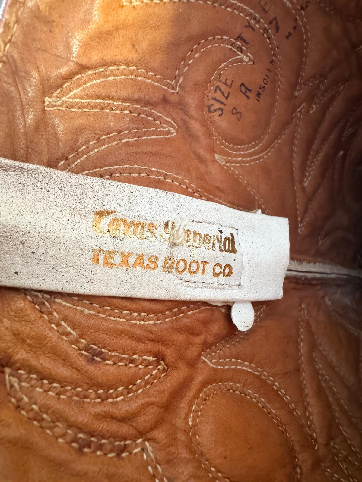 Vintage Texas Imperial Boot Co. Cognac Dark Brown Leather Western Cowboy Boots, Women's Sz, 8A