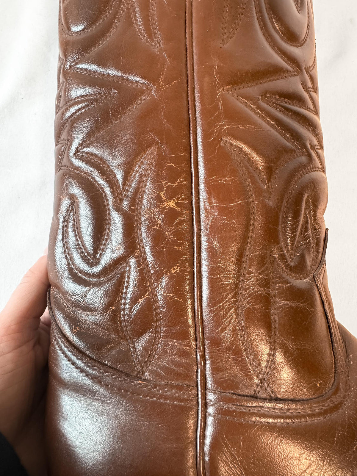 Vintage Texas Imperial Boot Co. Cognac Dark Brown Leather Western Cowboy Boots, Women's Sz, 8A