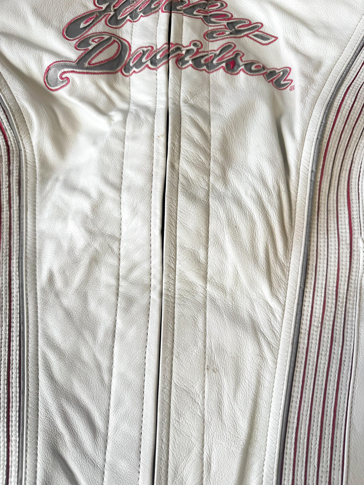 Y2K Harley Davidson "Spirited Eagle" Off-White Pink Phoenix Leather Jacket, Women's Sz. XXL