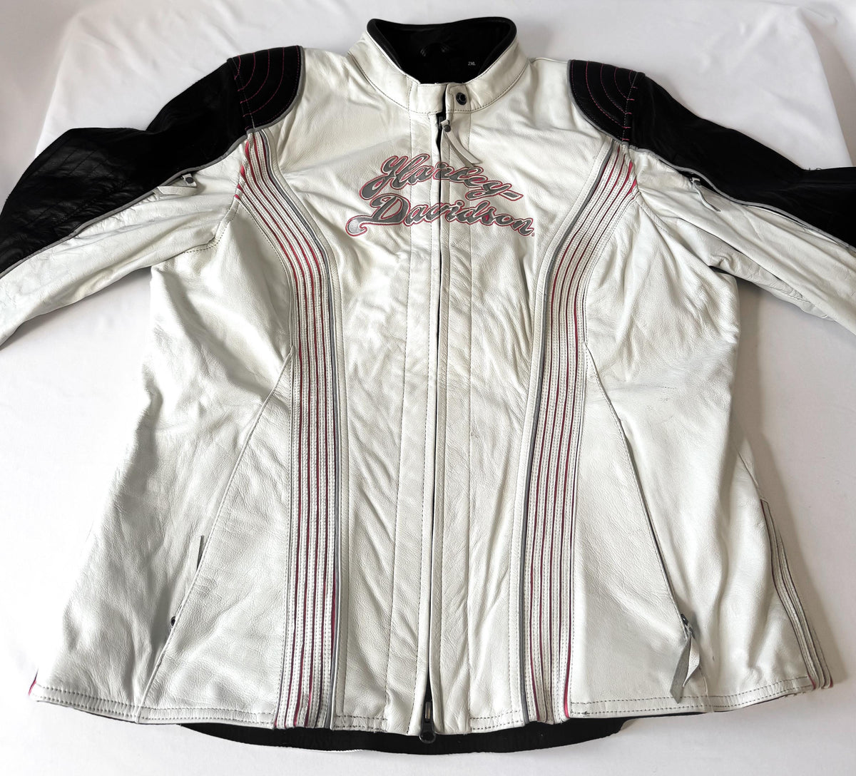 Y2K Harley Davidson "Spirited Eagle" Off-White Pink Phoenix Leather Jacket, Women's Sz. XXL