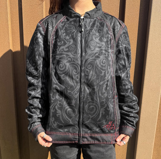 Y2K Harley Davidson "Primitive" Black Gray Red Mesh Jacket, Approx. Women's Sz. M