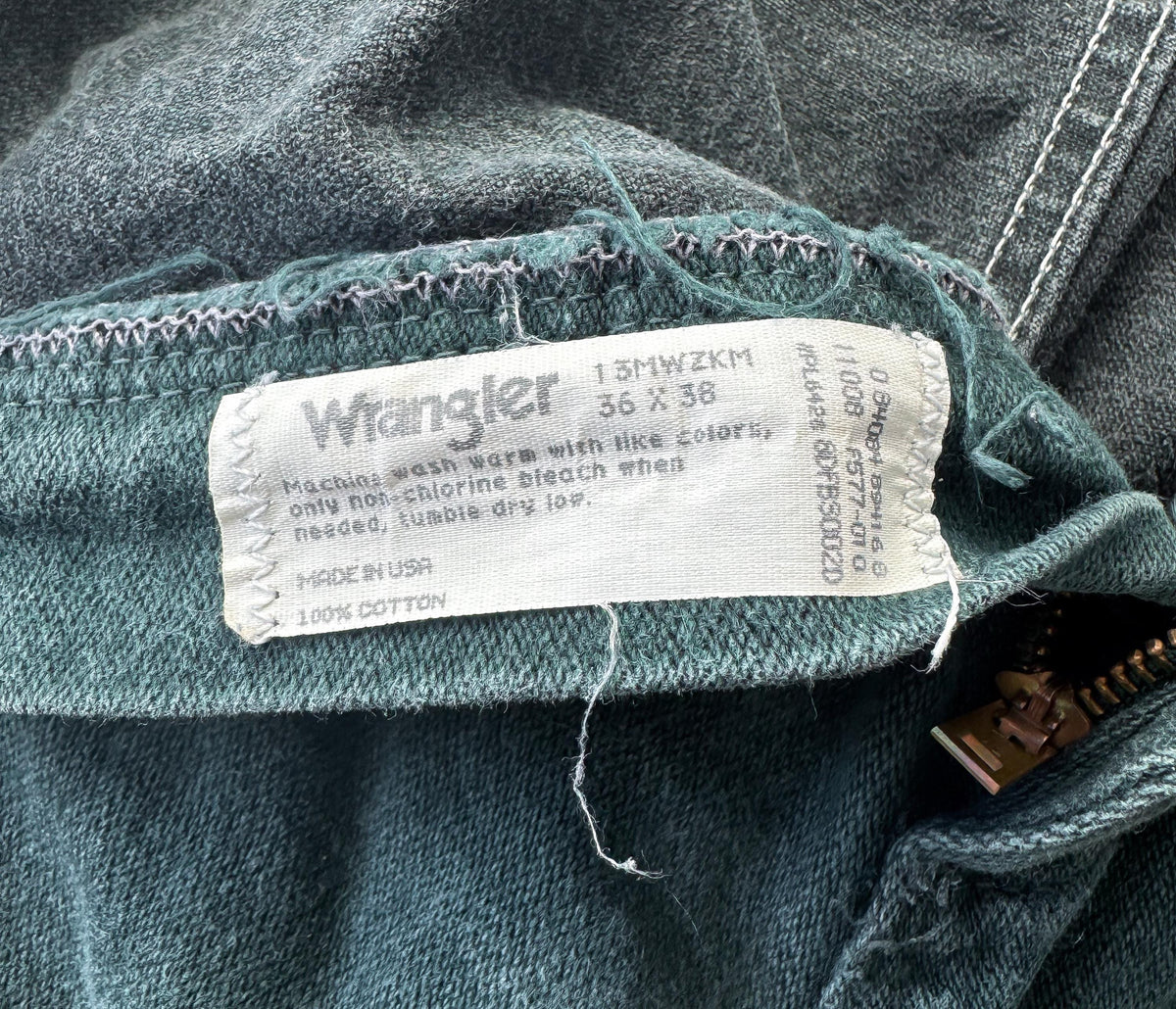Vintage Wrangler Forest Green Teal Washed Faded Straight Leg Western Jeans, Men's Sz. 36" x 38"