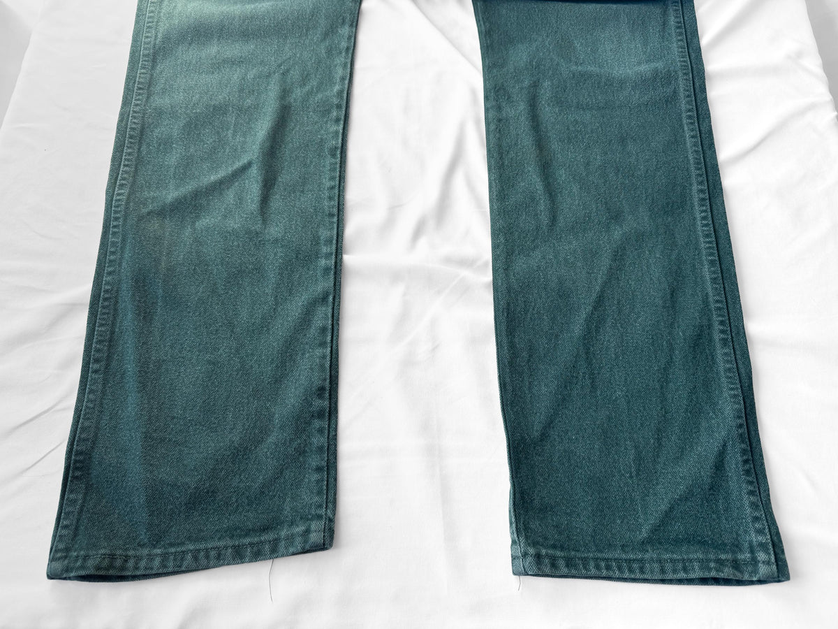 Vintage Wrangler Forest Green Teal Washed Faded Straight Leg Western Jeans, Men's Sz. 36" x 38"