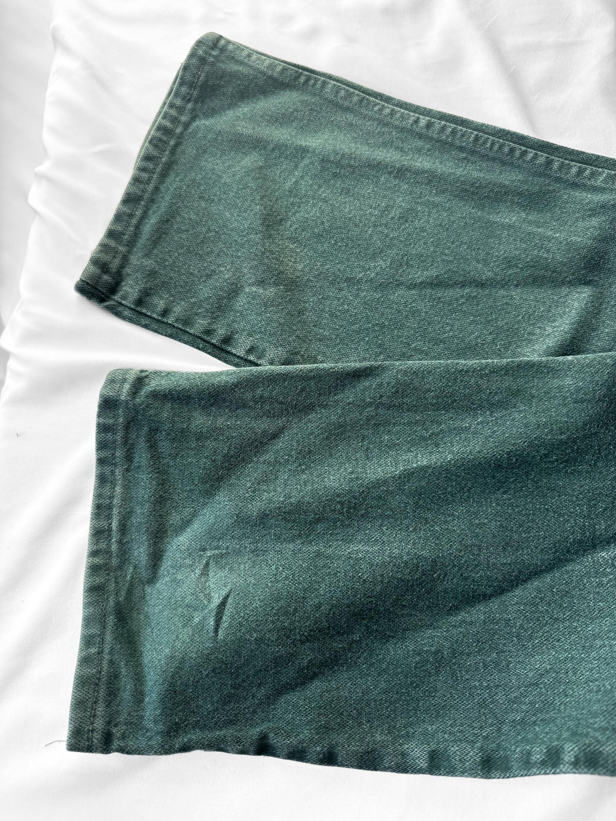 Vintage Wrangler Forest Green Teal Washed Faded Straight Leg Western Jeans, Men's Sz. 36" x 38"