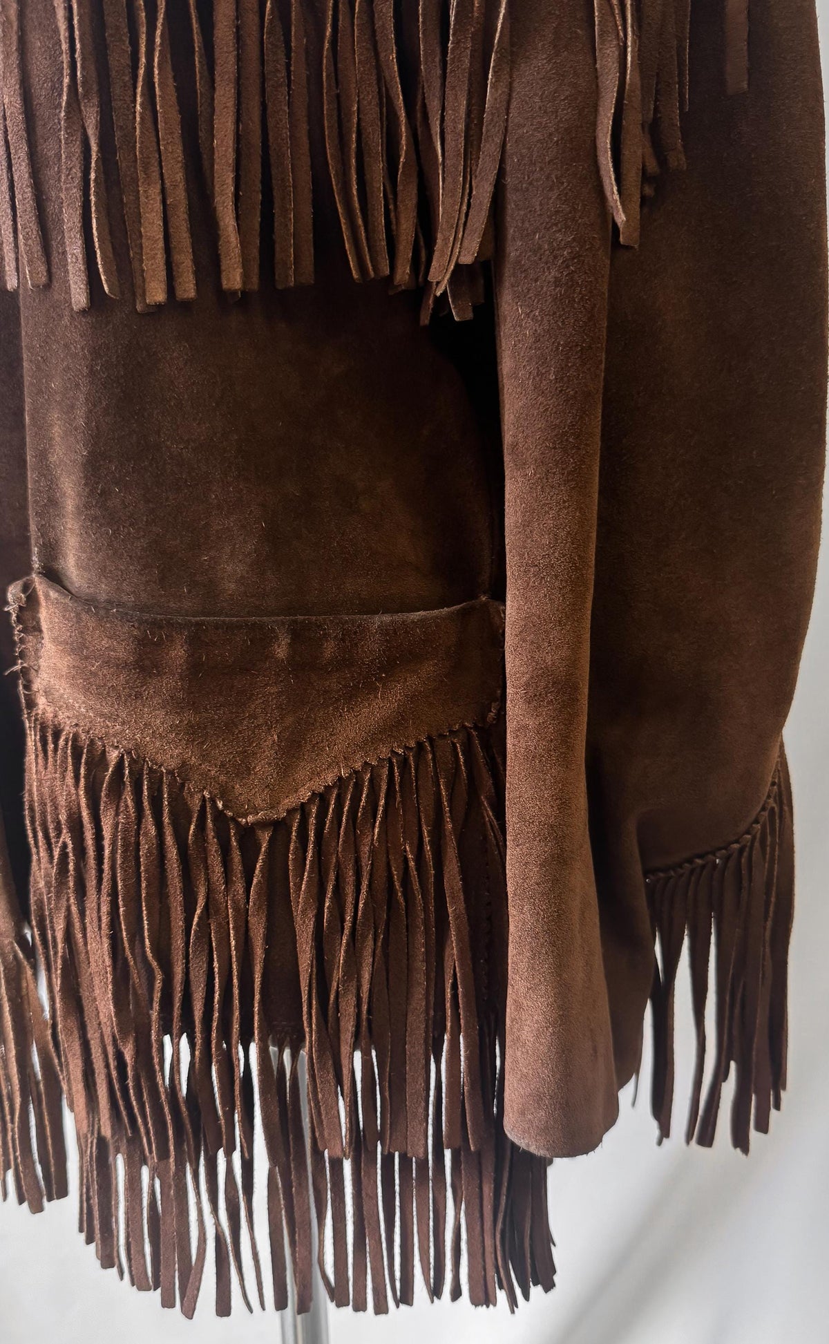 Vintage 60s/70s Tregos Westwear Dark Brown Suede Leather Fringe Unisex Western Jacket, Approx. Men's Sz. M/L