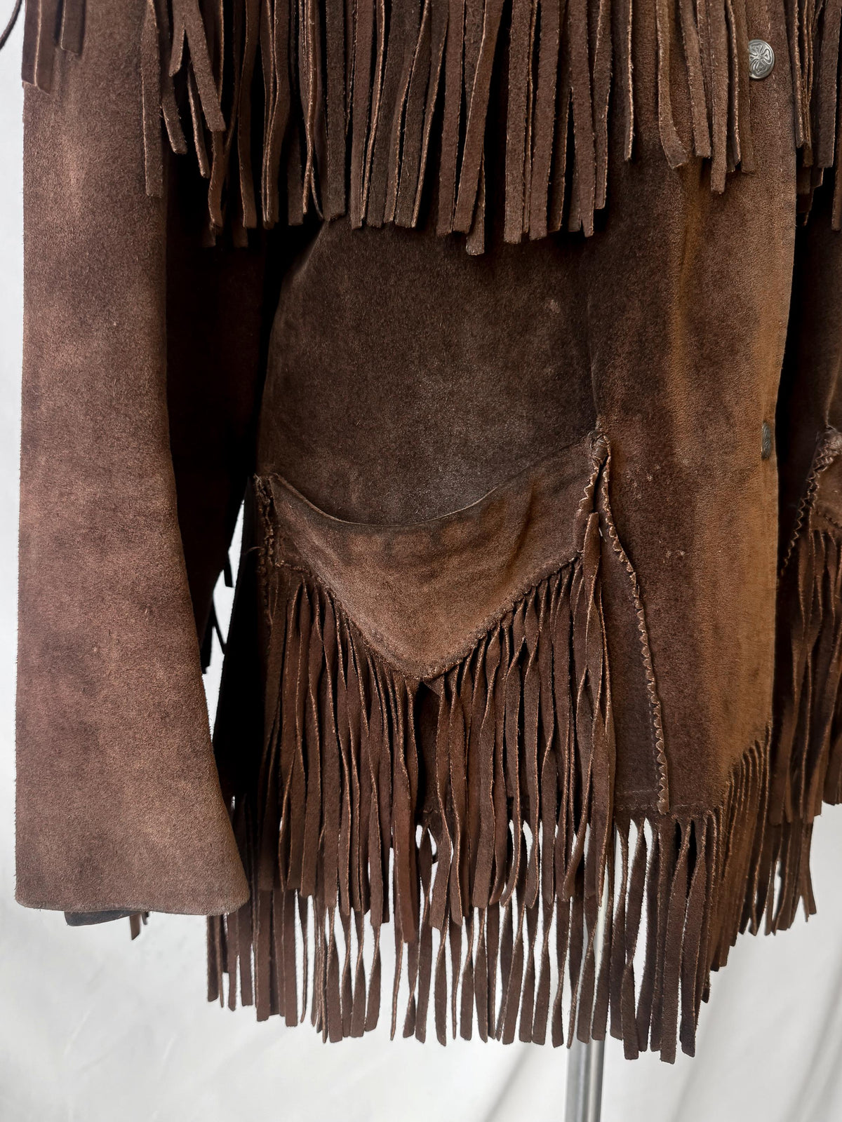 Vintage 60s/70s Tregos Westwear Dark Brown Suede Leather Fringe Unisex Western Jacket, Approx. Men's Sz. M/L