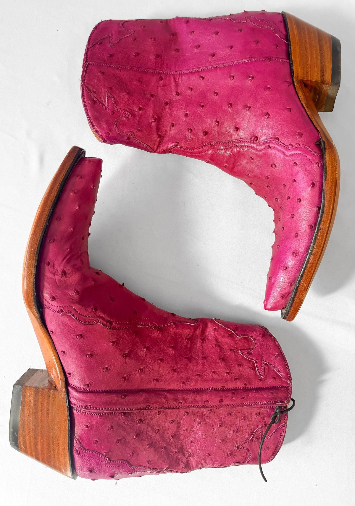Vintage Style Back at the Ranch Magenta Hot Pink Full Ostrich Quill Leather Ankle Cowboy Boots, Women's Sz. 7C