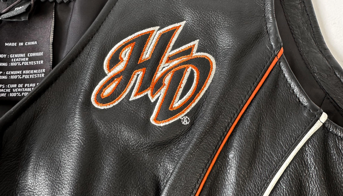 Y2K NWT Harley Davidson Juneau Wings Black Leather Biker Moto Vest, Women's Sz. 1W