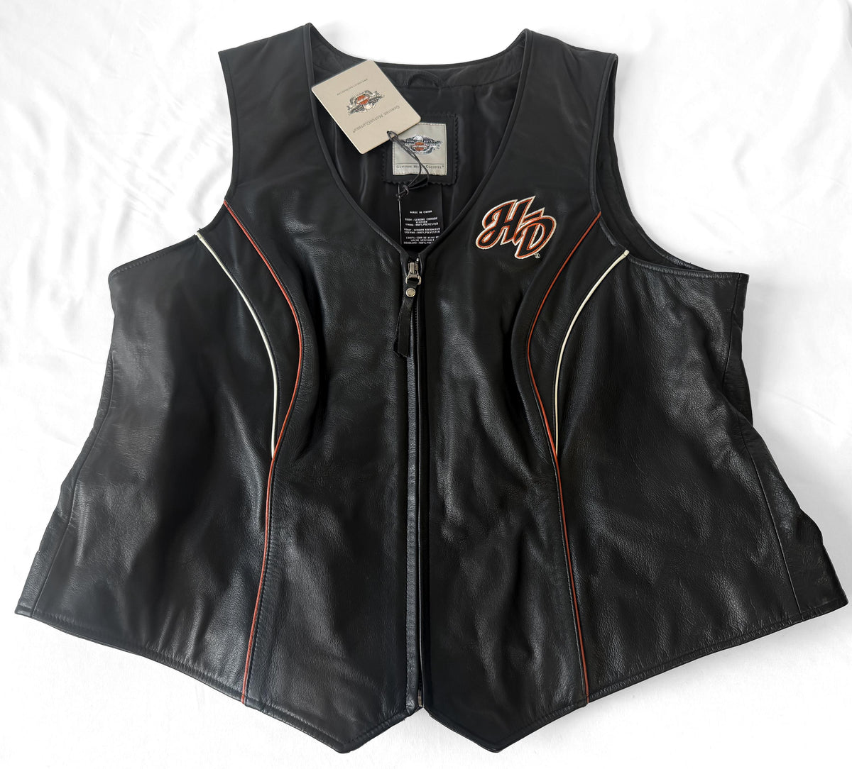 Y2K NWT Harley Davidson Juneau Wings Black Leather Biker Moto Vest, Women's Sz. 1W