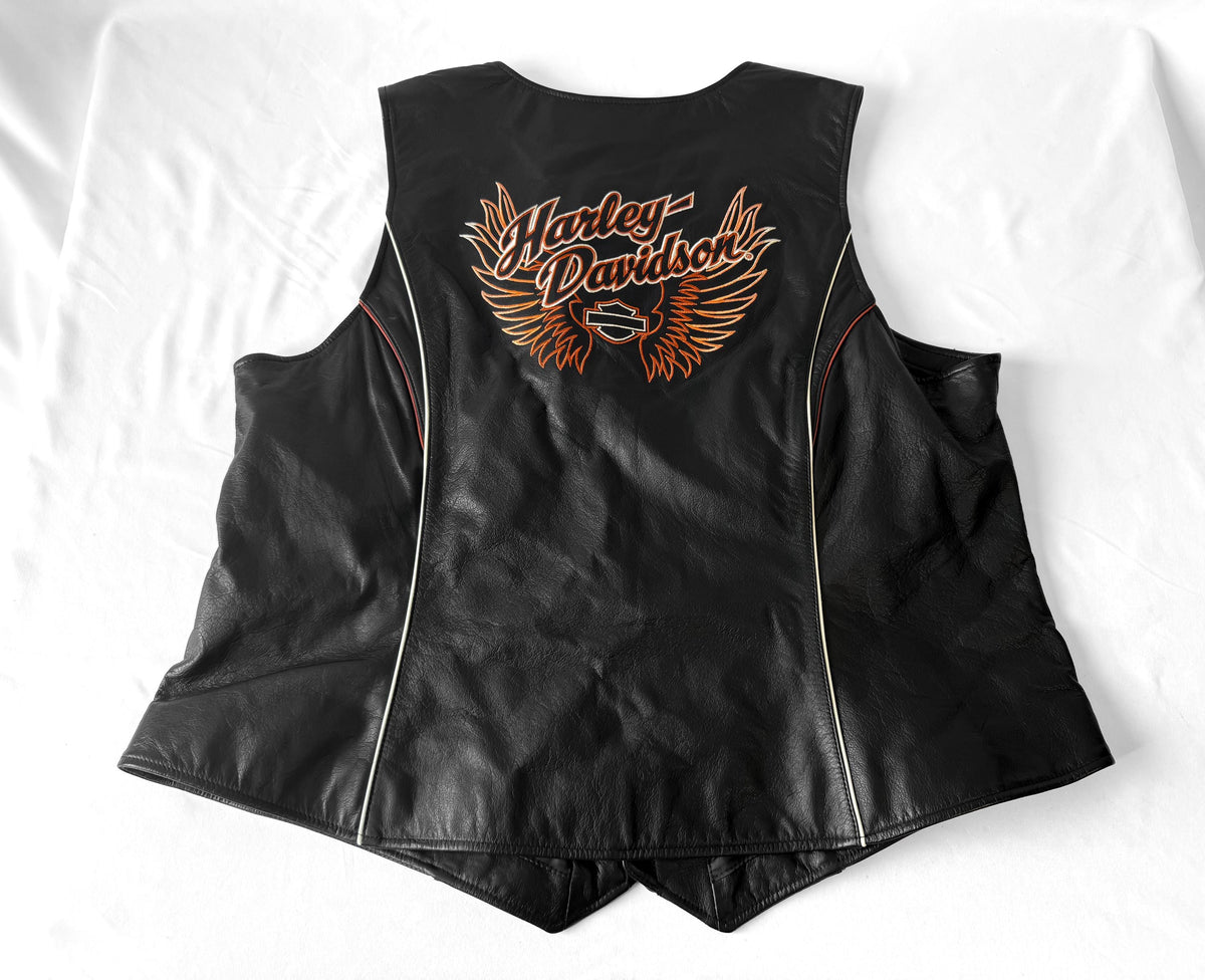 Y2K NWT Harley Davidson Juneau Wings Black Leather Biker Moto Vest, Women's Sz. 1W