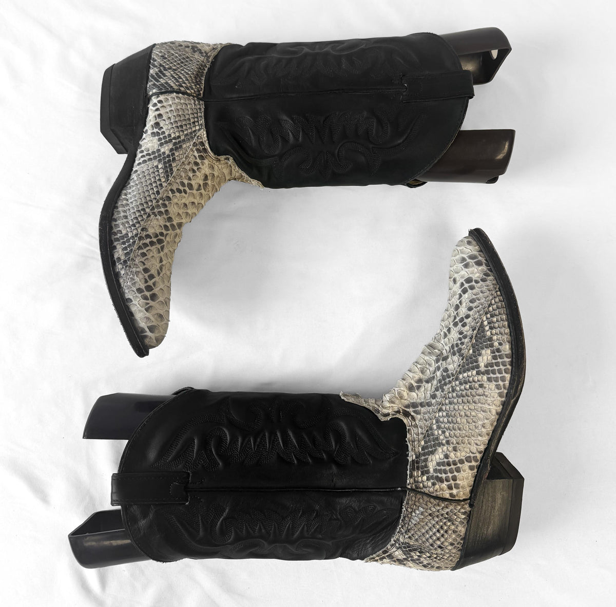Vintage Abilene Off White Python Snakeskin Leather Cowboy Boots, Sz. 9.5D, Unique Statement Western Boots