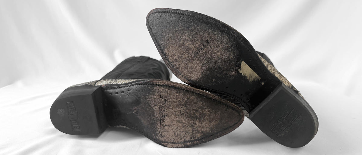 Vintage Abilene Off White Python Snakeskin Leather Cowboy Boots, Sz. 9.5D, Unique Statement Western Boots