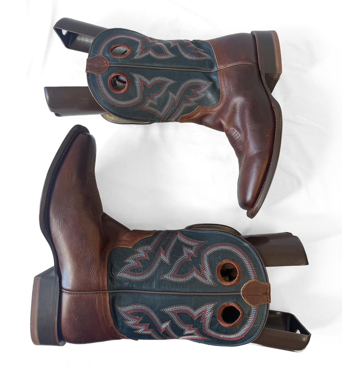 Vintage Style Tony Lama Lars Gray/Blue Brown Leather Western Cowboy Boots, Men's Sz. 10EE