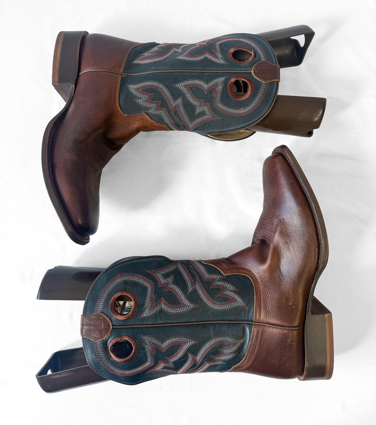 Vintage Style Tony Lama Lars Gray/Blue Brown Leather Western Cowboy Boots, Men's Sz. 10EE