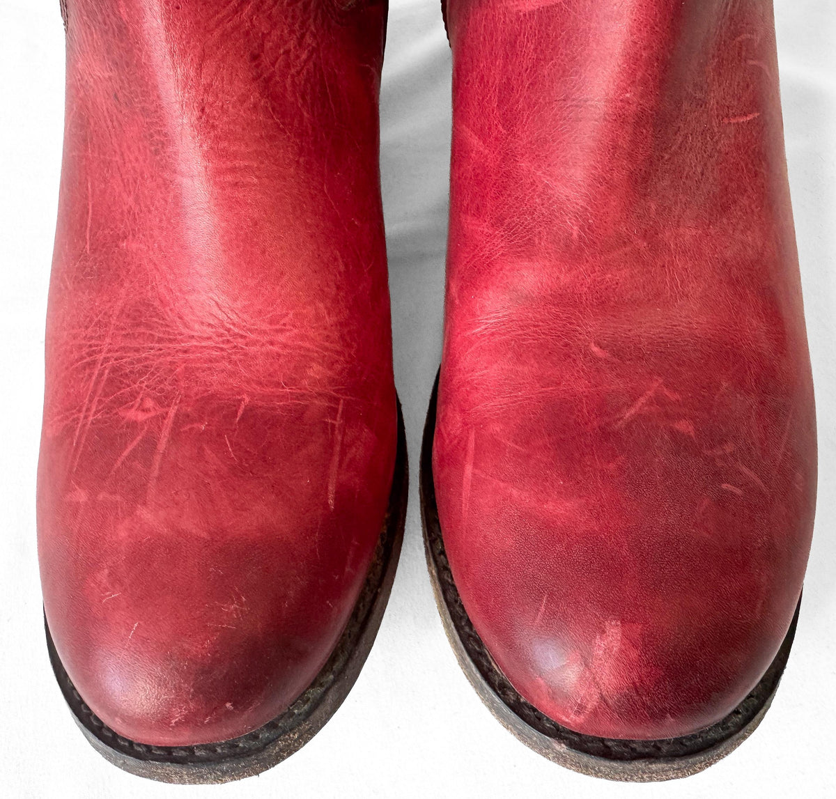 Frye Melissa Button Short Red Leather Western Ankle Boots, Women's Sz. 8.5B