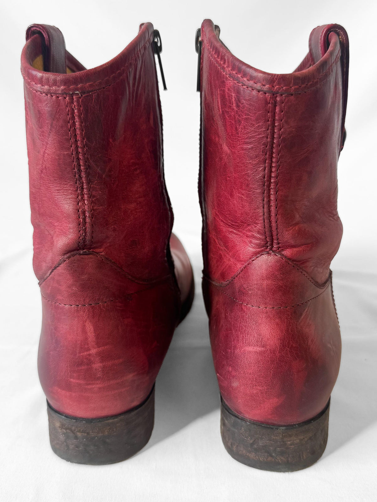 Frye Melissa Button Short Red Leather Western Ankle Boots, Women's Sz. 8.5B