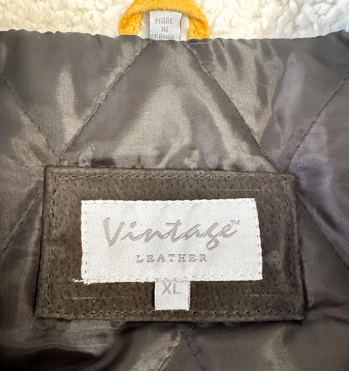Vintage Leather Brown Suede Leather Faux Sherpa Aztec Pattern Western Unisex Bomber Jacket, Men's Sz. XL