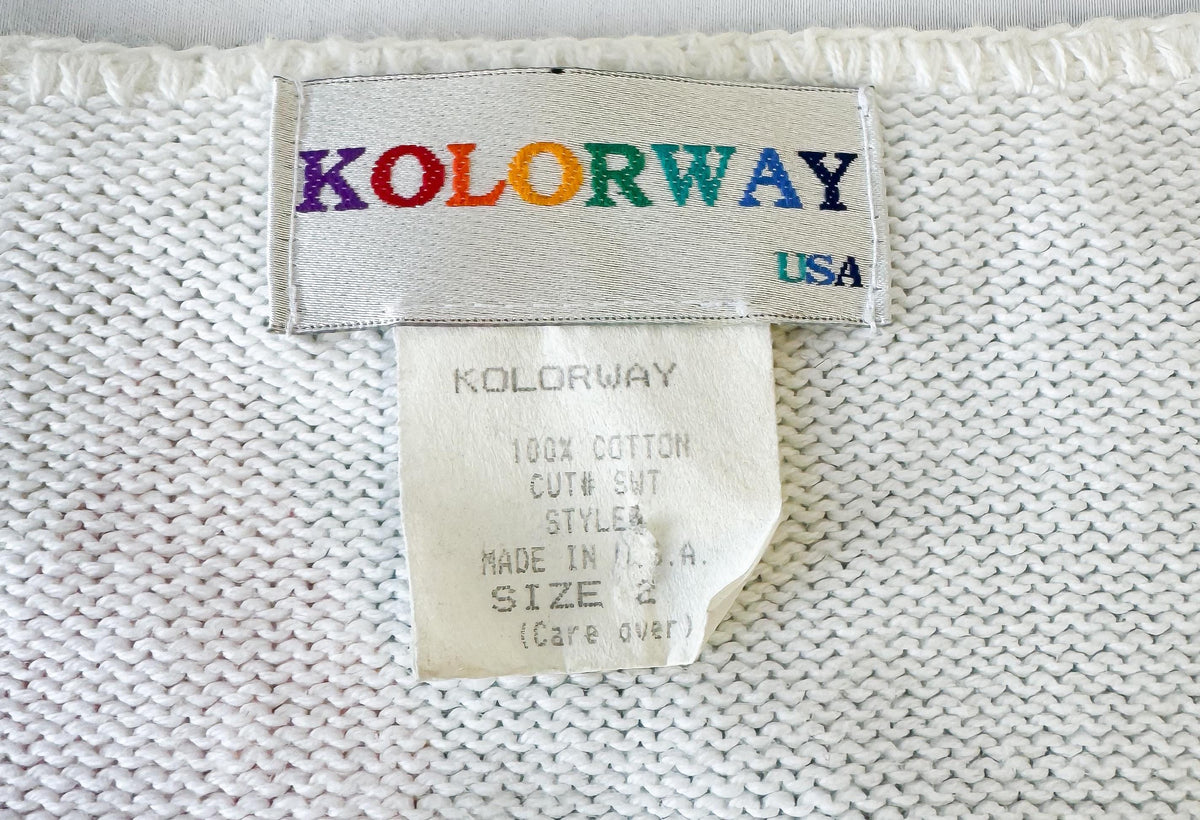 90s Kolorway Cello Orchestra Piano Music Motif Floral Cotton Hand Painted Cardigan Sweater Approx Women's Sz. L Maximalist Wearable Art