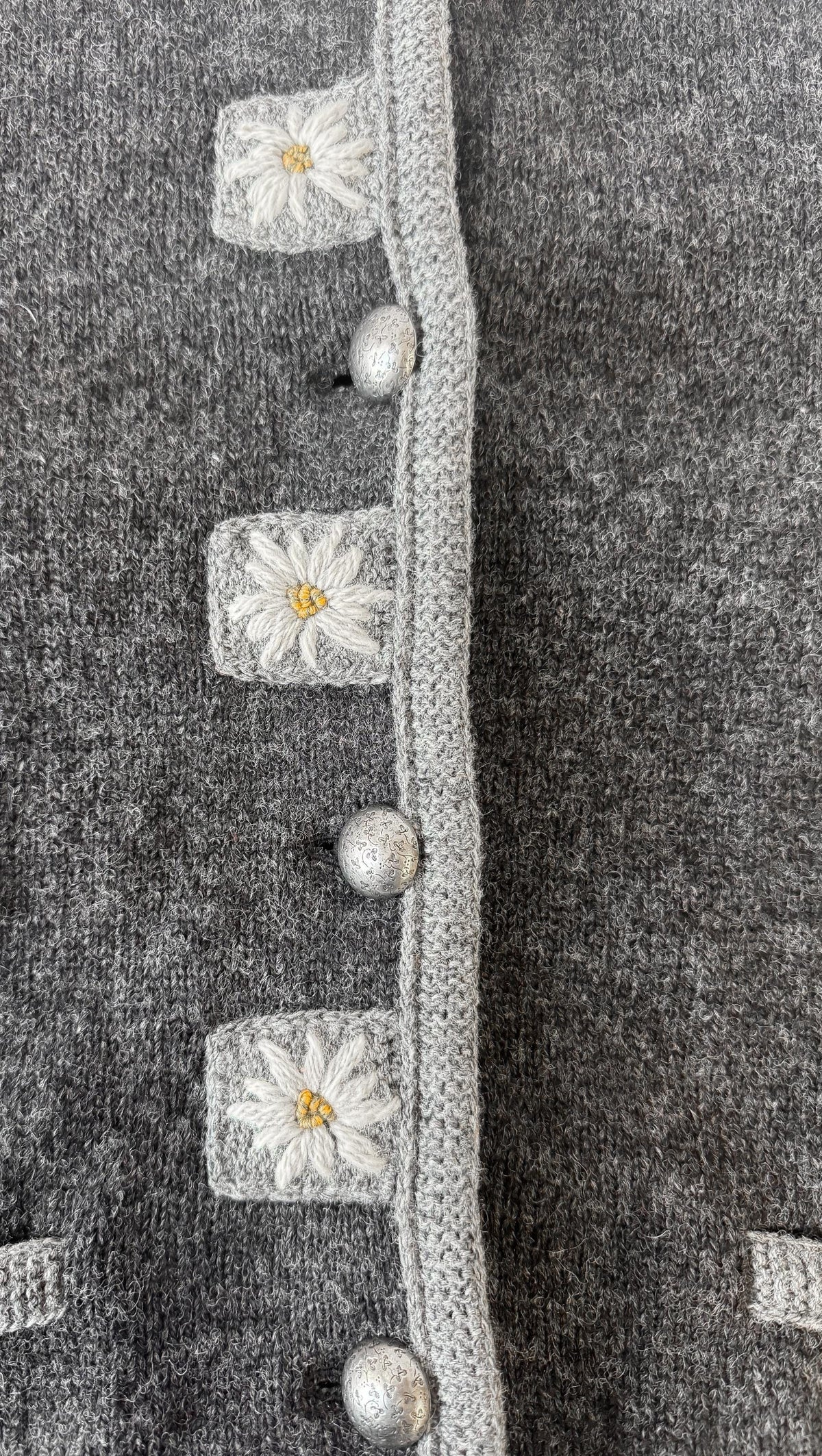 Vintage Lanamoden Gray Floral Pure Wool Cardigan Sweater, Approx. Women's Sz. M