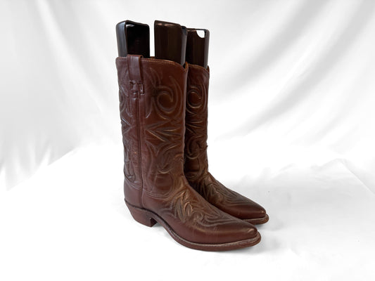 Vintage Texas Imperial Boot Co. Cognac Dark Brown Leather Western Cowboy Boots, Women's Sz, 8A