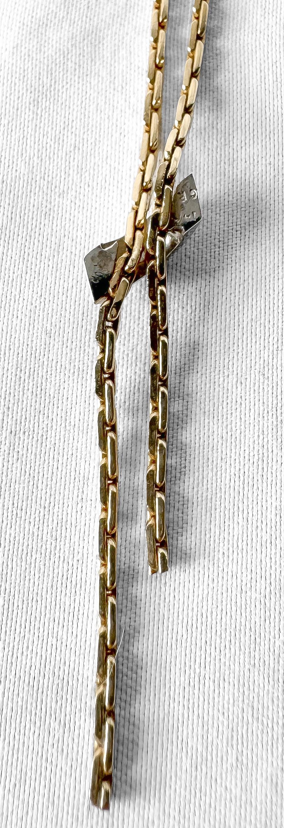 Vintage 14K Yellow Gold Diamond Elongated Geometric Box Chain Fixed Lariat 19 Inch Necklace