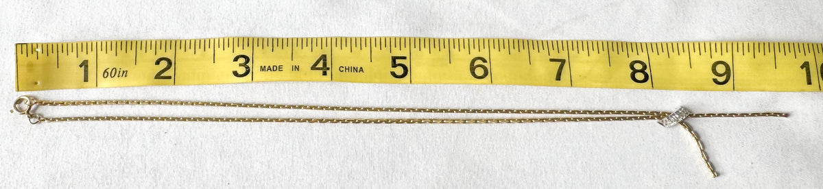 Vintage 14K Yellow Gold Diamond Elongated Geometric Box Chain Fixed Lariat 19 Inch Necklace
