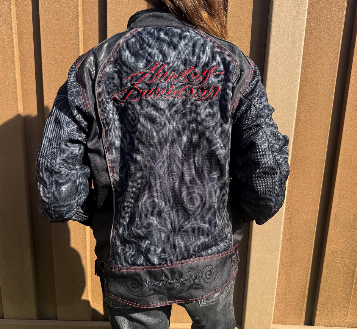 Y2K Harley Davidson "Primitive" Black Gray Red Mesh Jacket, Approx. Women's Sz. M