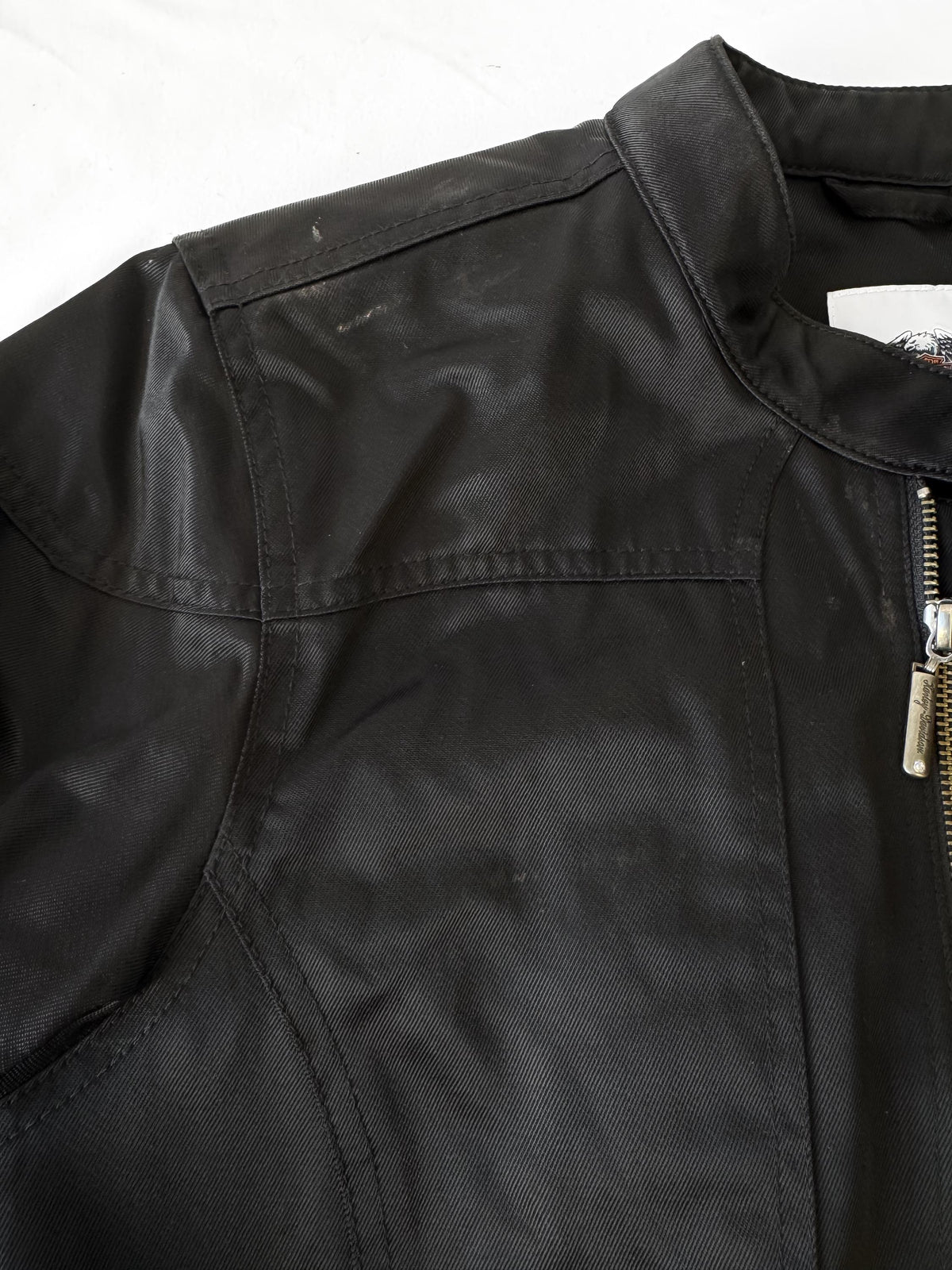 Y2K Harley Davidson Black Rhinestone Bedazzled Studded Eagle Nylon Moto Jacket, Women's Sz. M