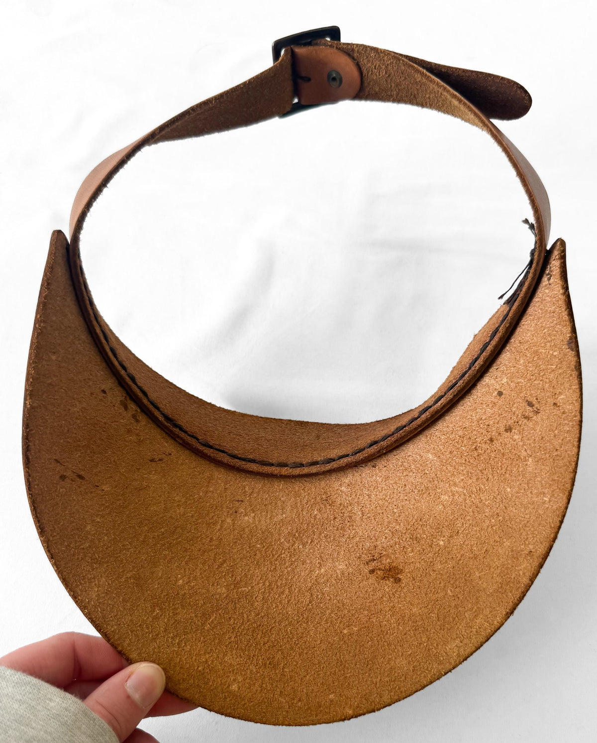 Vintage 70s Handcrafted Tooled Leather "W" Initial Eagle Wing Engraved Sun Visor Cap, Unique Western Style Hat