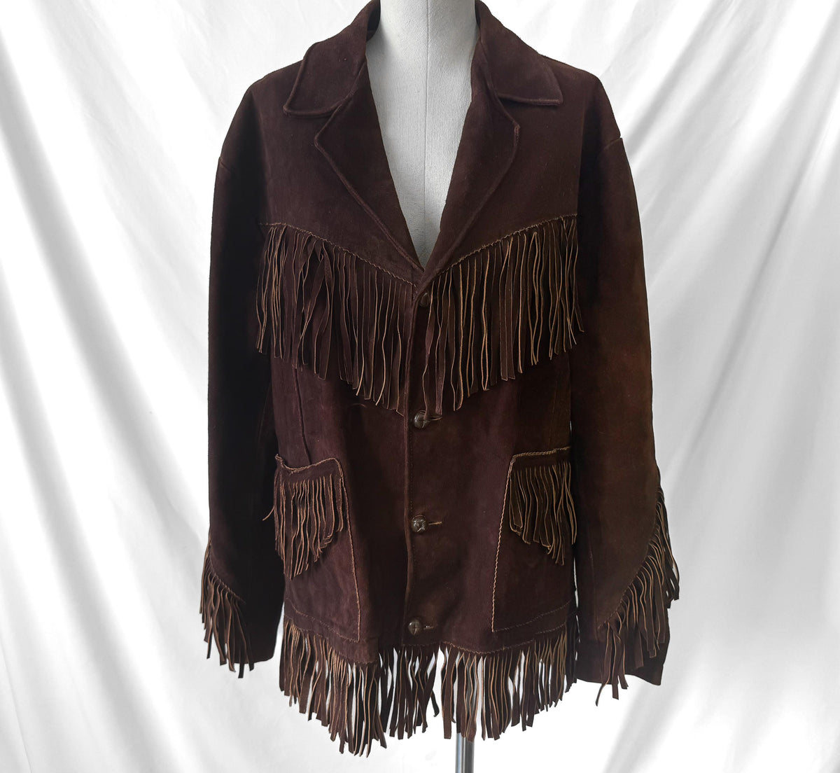 Vintage Made in Mexico Chocolate Brown Fringe Suede Leather Unisex Jacket, Approx. Men's Sz. M/L