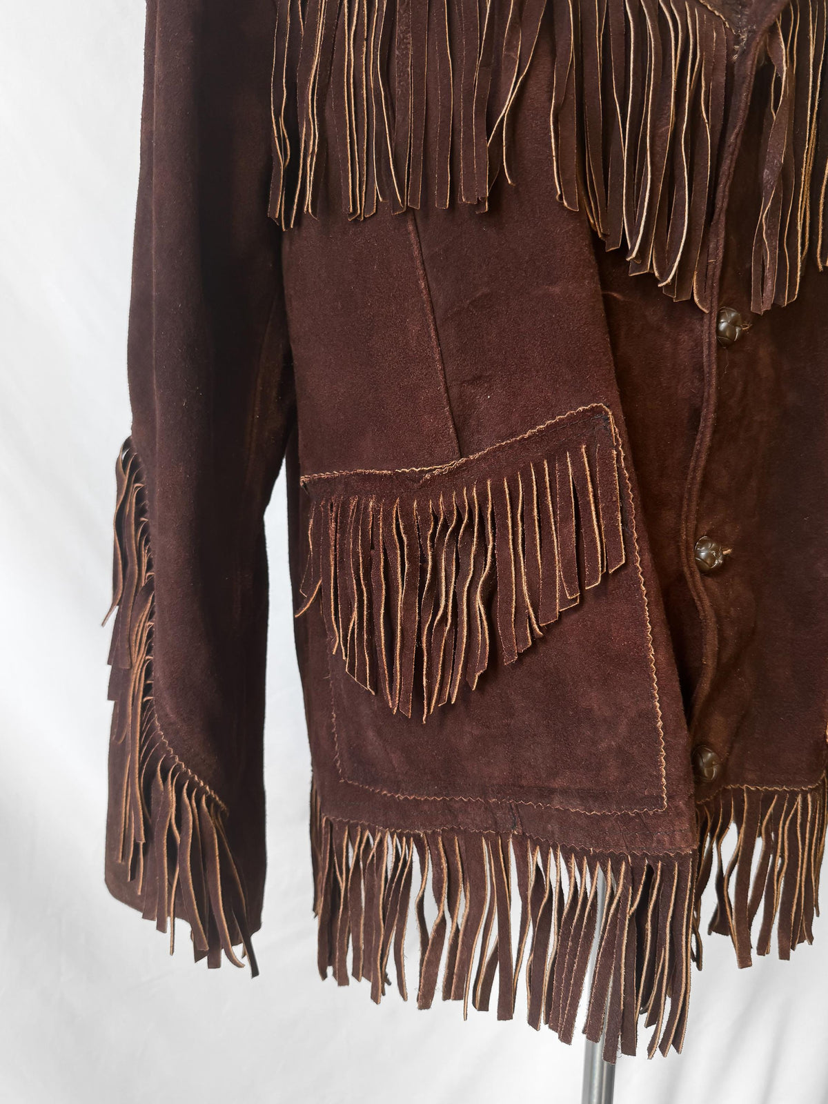 Vintage Made in Mexico Chocolate Brown Fringe Suede Leather Unisex Jacket, Approx. Men's Sz. M/L