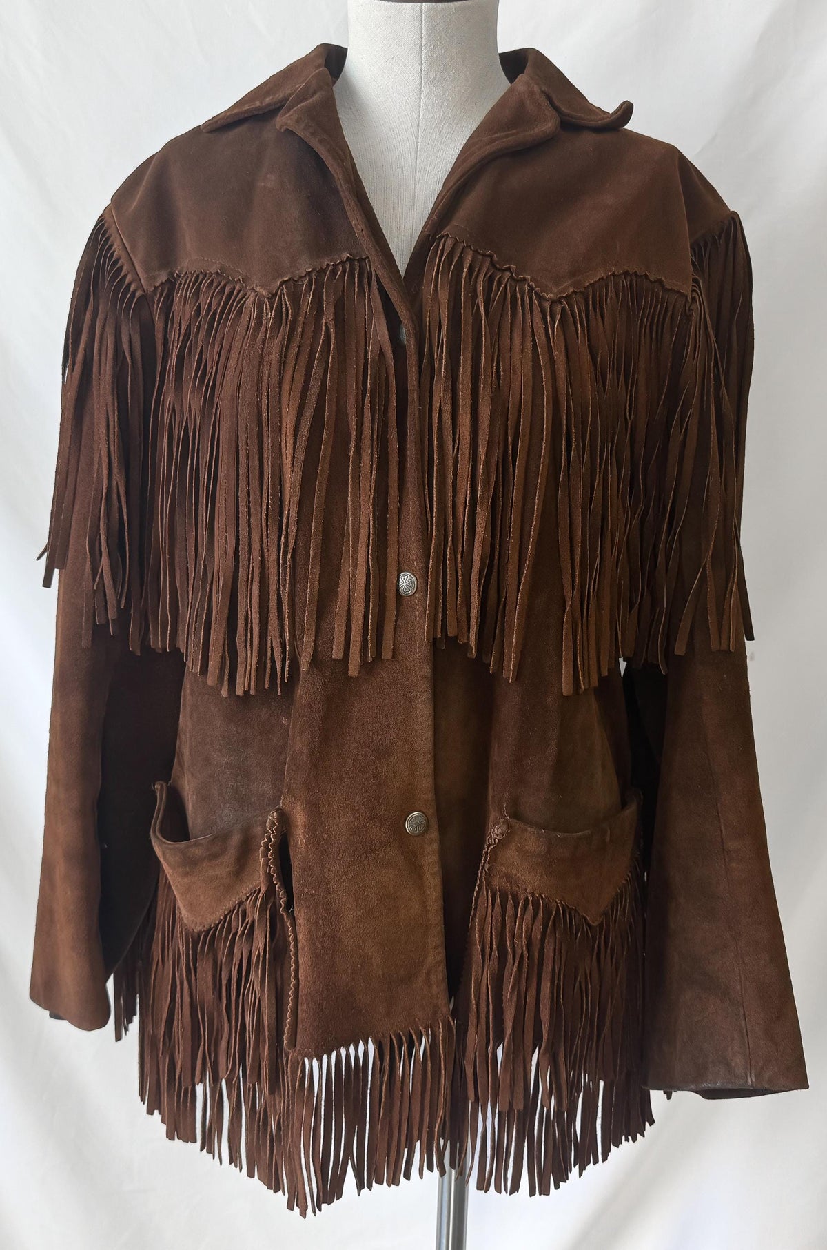 Vintage 60s/70s Tregos Westwear Dark Brown Suede Leather Fringe Unisex Western Jacket, Approx. Men's Sz. M/L