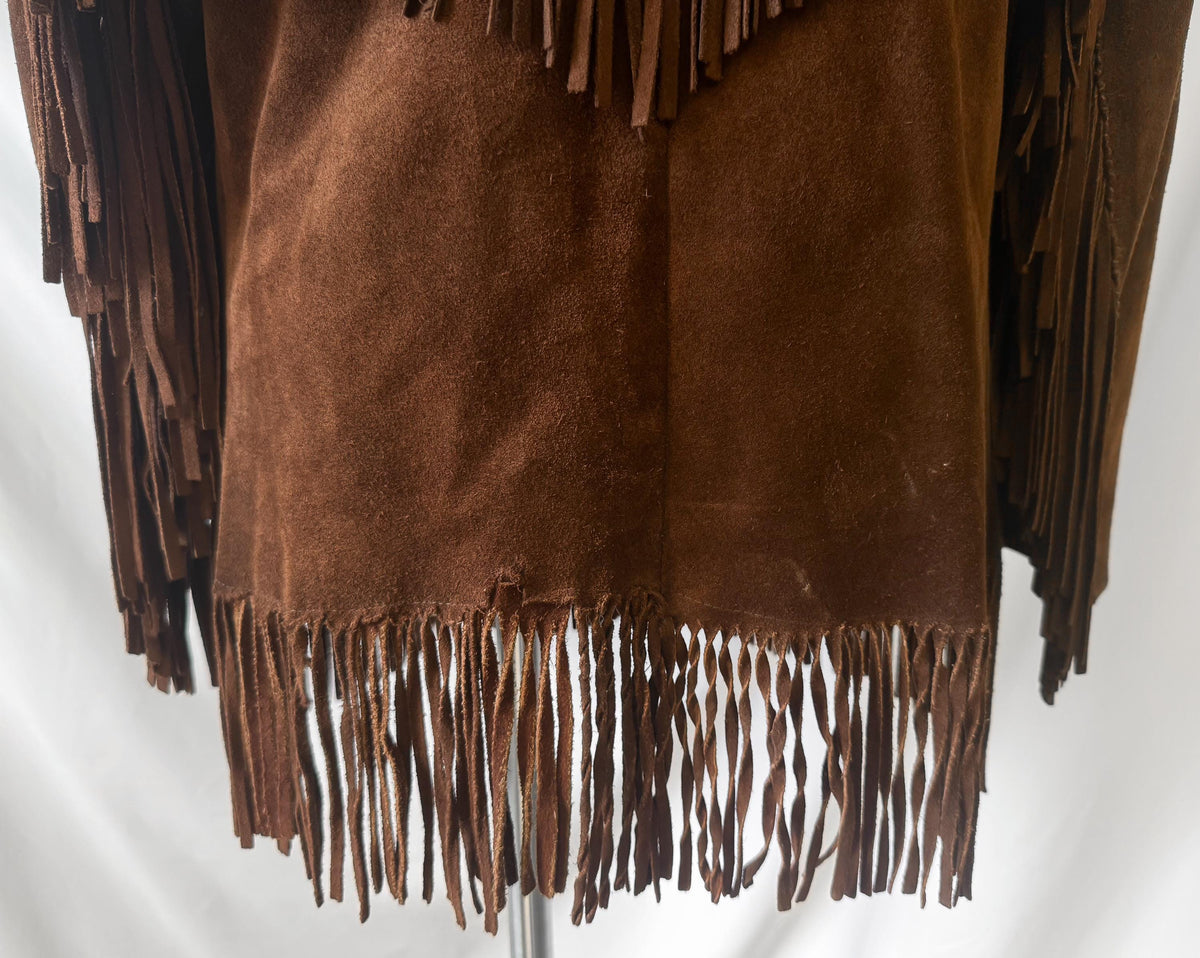 Vintage 60s/70s Tregos Westwear Dark Brown Suede Leather Fringe Unisex Western Jacket, Approx. Men's Sz. M/L