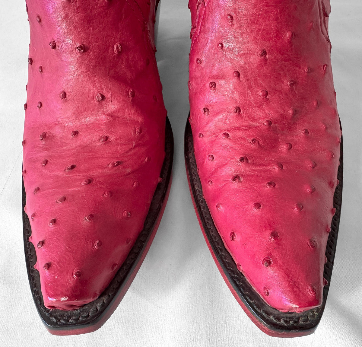 Vintage Style Back at the Ranch Magenta Hot Pink Full Ostrich Quill Leather Ankle Cowboy Boots, Women's Sz. 7C