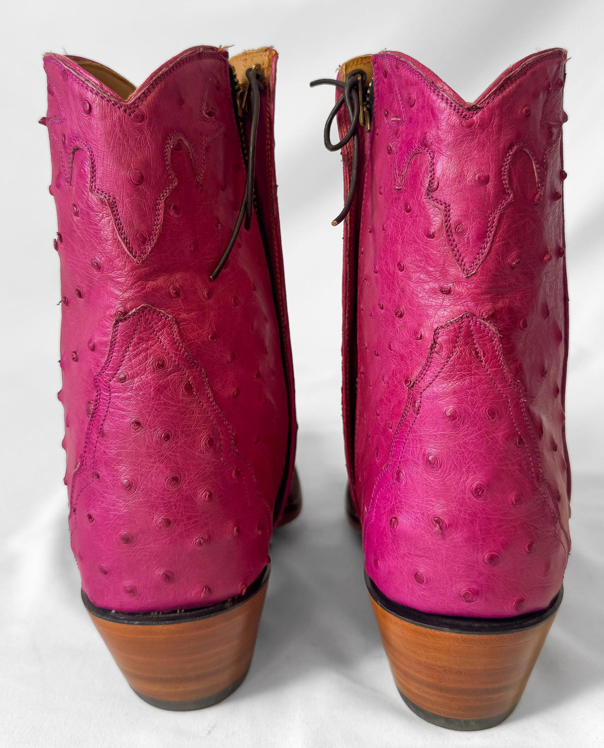 Vintage Style Back at the Ranch Magenta Hot Pink Full Ostrich Quill Leather Ankle Cowboy Boots, Women's Sz. 7C