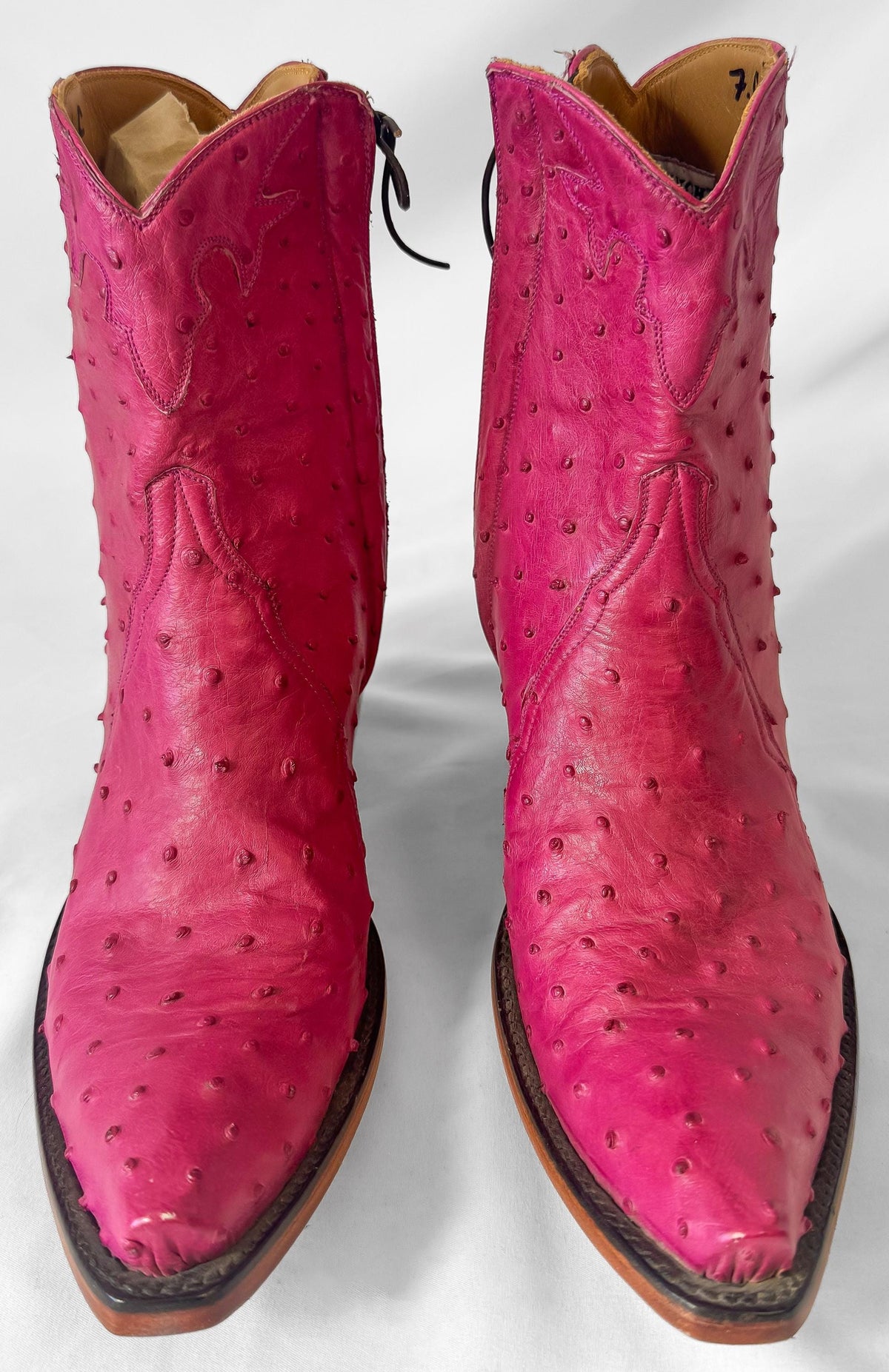 Vintage Style Back at the Ranch Magenta Hot Pink Full Ostrich Quill Leather Ankle Cowboy Boots, Women's Sz. 7C