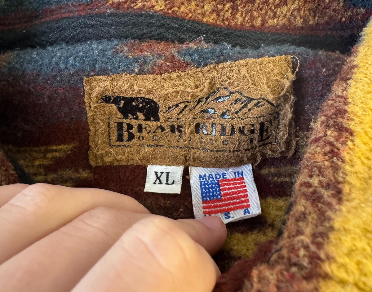 Vintage Bear Ridge Warm Tone Aztec Southwest Print Fleece Vest, Women's Sz. XL
